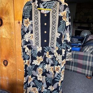 Black Floral Button-Front Women’s Dress